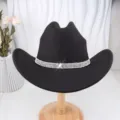 Black felt western cowboy hat with sparkling rhinestone band, stylish jazz party hat. - M (56-58cm) / Style 25 Black 5-Row Rhinestones