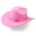 Stylish pink felt western cowboy hat with silver metal studs in vibrant pink color - M (56-58cm) / Style 18 Pink
