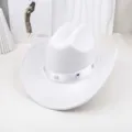 White felt western cowboy hat featuring metal square studs and ribbon band for parties. - M (56-58cm) / Style 18 White