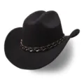 Black felt western cowboy hat with chic metallic chain band for stylish party and outdoor wear - M (56-58cm) / Style 17 Black