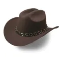 Brown Felt Cowboy Hat with Chain Stylish Western Jazz Hat Party Costume Accessory - M (56-58cm) / Style 17 Coffee