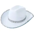 White sequin western cowboy hat for women, sparkling bridal party jazz costume headwear. - M (56-58cm) / Style 11 White