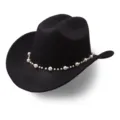 Black Felt Cowboy Hat with Pearl Band Jazz Hat Western Party Costume Hat Accessories - M (56-58cm) / Pearl Style 1