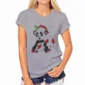 Casual grijs dames t-shirt met korte mouwen en een schattige kerst panda grafische print detail. - S / Grijs