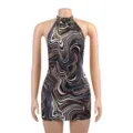 Mini efarmosto forema me abstraktes grammes halter neck kalokairino design. - S / Καφέ