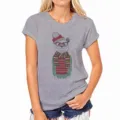 Grijs bedrukte dames t-shirt met korte mouwen en schattig dierenmotief als detail. - S / Grijs