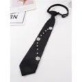 Black pearl JK tie pre-tied necktie with elegant flower decorations for women students. - Style B2