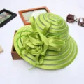 Elegant green organza sun hat detail showcasing intricate flower and bow design for summer. - M (56-58cm) / Green