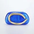 Blue acrylic clutch bag for evening party, elegant pebble shape with gold metal handle. - Acrylic Blue