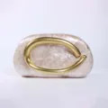 Marble acrylic evening clutch bag with gold metal handle elegant party handbag for women - Acrylic Champagne