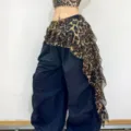 Leopard print hip scarf detail view, asymmetrical ruffle design, ideal for jazz dance. - Brown Leopard Print Belt