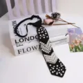 Cravatta JK Nera Fatta A Mano con Perle Strass Accessorio per Camicia da Donna Uomo - Stile 12