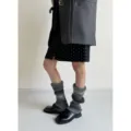Women fall winter gradient knit leg warmers cozy soft wool calf sleeves stylish black shoes outfit - One Size / Black and Gray