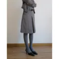 Grey fleece-lined stirrup tights high waist tummy control winter leggings pants. - Approx. 280g Tights / Smoke