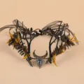 Halloween gótico cuernos de ciervo diadema cinta malla negro luna gema tocado accesorio pelo - Guirnalda de corazón de ramas de plástico negro