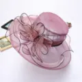 Purple organza sun hat with elegant floral mesh design for summer beach vacation style. - One Size (Adjustable) / Purple