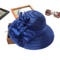 Elegant women's organza sun hat with big bow knot, perfect for summer beach and party events. - M (56-58cm) / Navy Blue