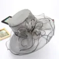 Elegant grey organza sun hat with large floral mesh bow for women beach summer UV protection - One Size (Adjustable) / Gray