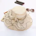Chic organza sun hat with black mesh bow, wide brim women's beach hat for summer vacation. - One Size (Adjustable) / Beige