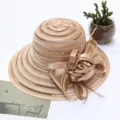 Elegant womens organza sun hat for summer beach and elegant vacation wear styling. - M (56-58cm) / Champagne