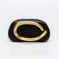 Elegant black evening clutch bag with unique gold sculptural metal handle for women parties - Black Leather Bag
