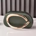 Dark green round box evening clutch bag with luxury gold curved handle for women party wear. - Olive Green