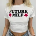 Y2K Damen Kurzarm Crop Top, weißes T-Shirt mit Aufdruck, lässiger Streetwear Sommer Stil. - S / Oberteile / Weiß