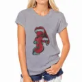 Grijs korte mouw t-shirt met opvallende punk rode lippen grafische print detail. - S / Grijs
