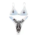 Gothic cross print bikini set for women, sexy two-piece swimsuit for summer beach vacation. - S / White