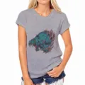 Dames grijs grafisch t-shirt korte mouw casual zomer top met felle dierlijke print. - S / Grijs