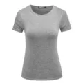 Gedetailleerd overzicht grijs effen dames T-shirt met korte mouwen, zomerse basis top. - S / Grijs