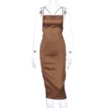French style brown satin camisole dress women elegant slim fit midi slip dress for summer. - Dark Brown