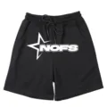 Men Black Casual Sports Shorts Star Letter Print Streetwear Drawstring Gym Shorts - S / Black