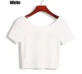 Top corto bianco estivo con maniche corte e collo rotondo, maglietta basic casual. - Taglia S / Bianco