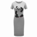 Abito midi casual grigio a maniche corte da donna con stampa panda carina per l'estate quotidiana. - Taglia S / Vestiti / 364