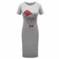 Abito midi grigio da donna a maniche corta con stampa gufo di Natale grazioso casual. - 367
