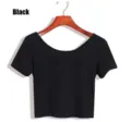 Top corto nero da donna, maglietta estiva casual slim fit, stile in tinta unita. - Taglia S / Nero