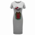 Abito grigio a maniche corte con simpatico disegno animale, abbigliamento estivo casual. - 368