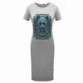 Abito midi grigio casual da donna a maniche corte con graziosa stampa grafica di panda estivo. - 369