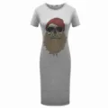 Abito midi grigio a maniche corte con una stampa grafica con teschio hipster alla moda. - 370