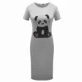 Abito midi aderente grigio a maniche corte con stampa panda carino abbigliamento estivo. - 365