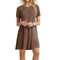 Braunes Kurzarm Kleid Detailansicht, lässiger A-Linie Schnitt, weicher Stoff, Minilänge Look. - S / Kaffeebraun