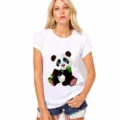 Camiseta de moda para mujer con bonito estampado de panda manga corta top blanco verano - XS / 363