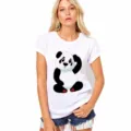 Vista detallada camiseta blanca de manga corta para mujer con bonito estampado panda. - 364