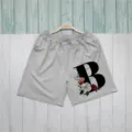 Grey women shorts casual summer wear letter floral print comfortable streetwear apparel - S / Gray