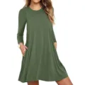 Solid color long sleeve pocket dress detail shot, featuring a casual A-line style. - S / Green