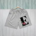 Γκρι casual γυναικείο σορτς με floral στάμπα και γράμμα E λεπτομέρεια υφάσματος. - S / Γκρι