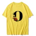 Yellow short sleeve t-shirt with letter O and floral print detail for women casual wear - S / Tops / Letter O