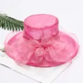 Pink organza sun hat for women summer beach fashion mesh flower floral church dress hat - One Size (Adjustable) / 202 Solid Color Rose Red