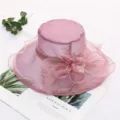 Elegant pink organza sun hat with large flower mesh design, perfect for beach and summer. - One Size (Adjustable) / Solid Color 202 - Light Purple